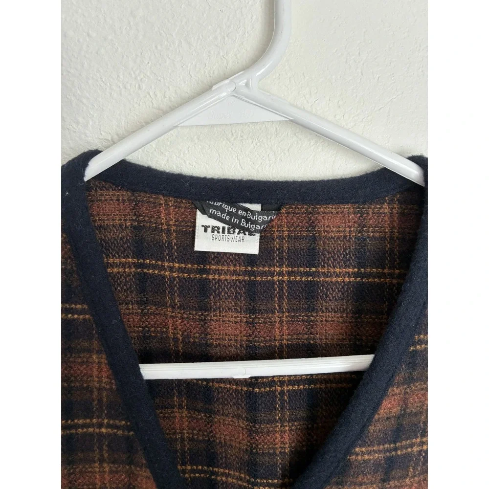 Tribal Sportswear Brown Plaid Wool Blend Button Front Vest Small Bulgarian Made